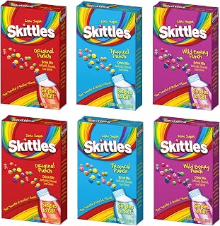 Skittles Singles to Go Drink Mix Variety Pack, 6 Pack - 2 Original Punch, 2 Tropical Punch, 2 Wild Berry Punch