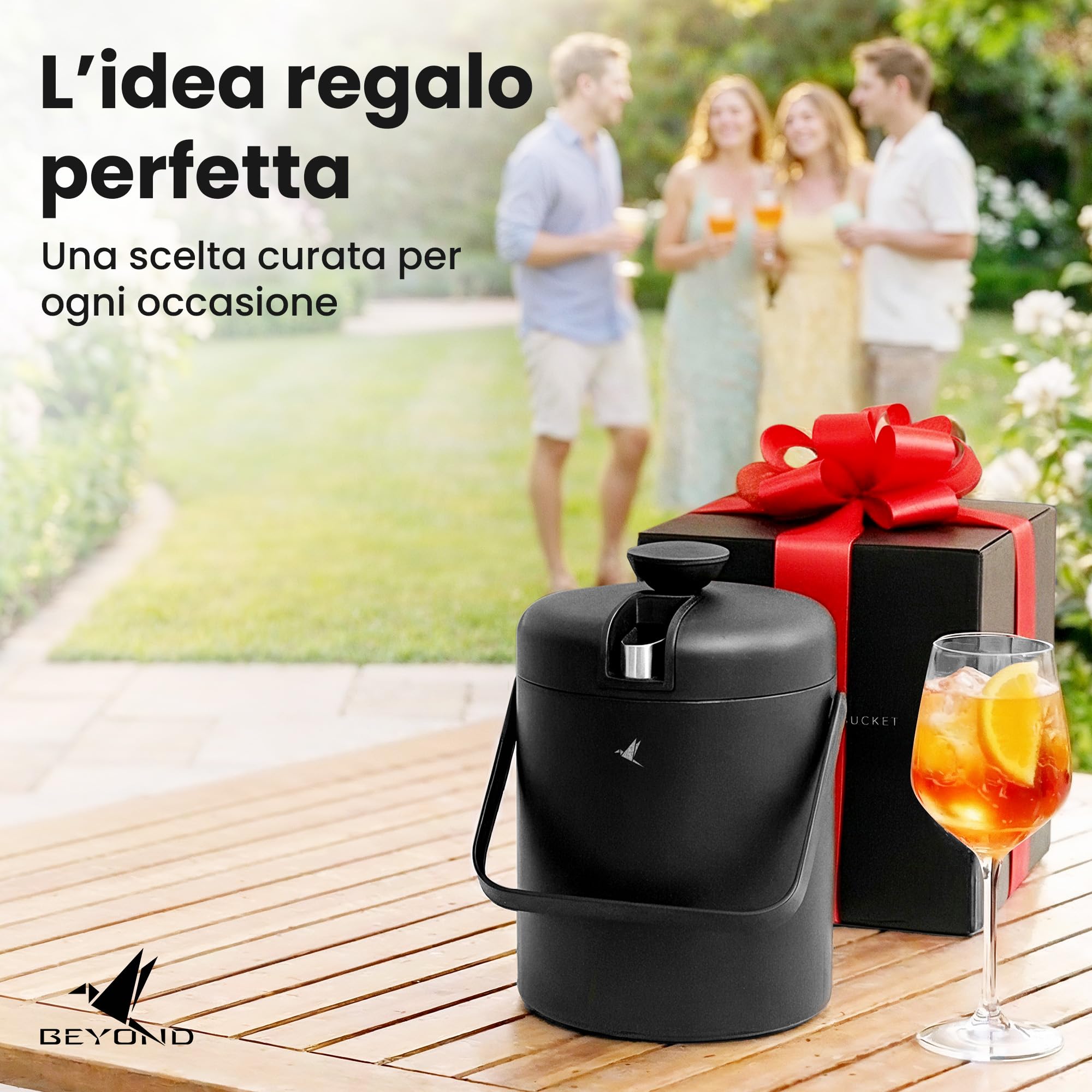 Beyond Secchiello per Ghiaccio con Coperchio e Pinza in Acciaio Inox – Porta Ghiaccio Secchiello Refrigerante Doppia Parete 1,3 Litri, Secchio Ghiaccio, Contenitore per Cubetti di Ghiaccio – Nero