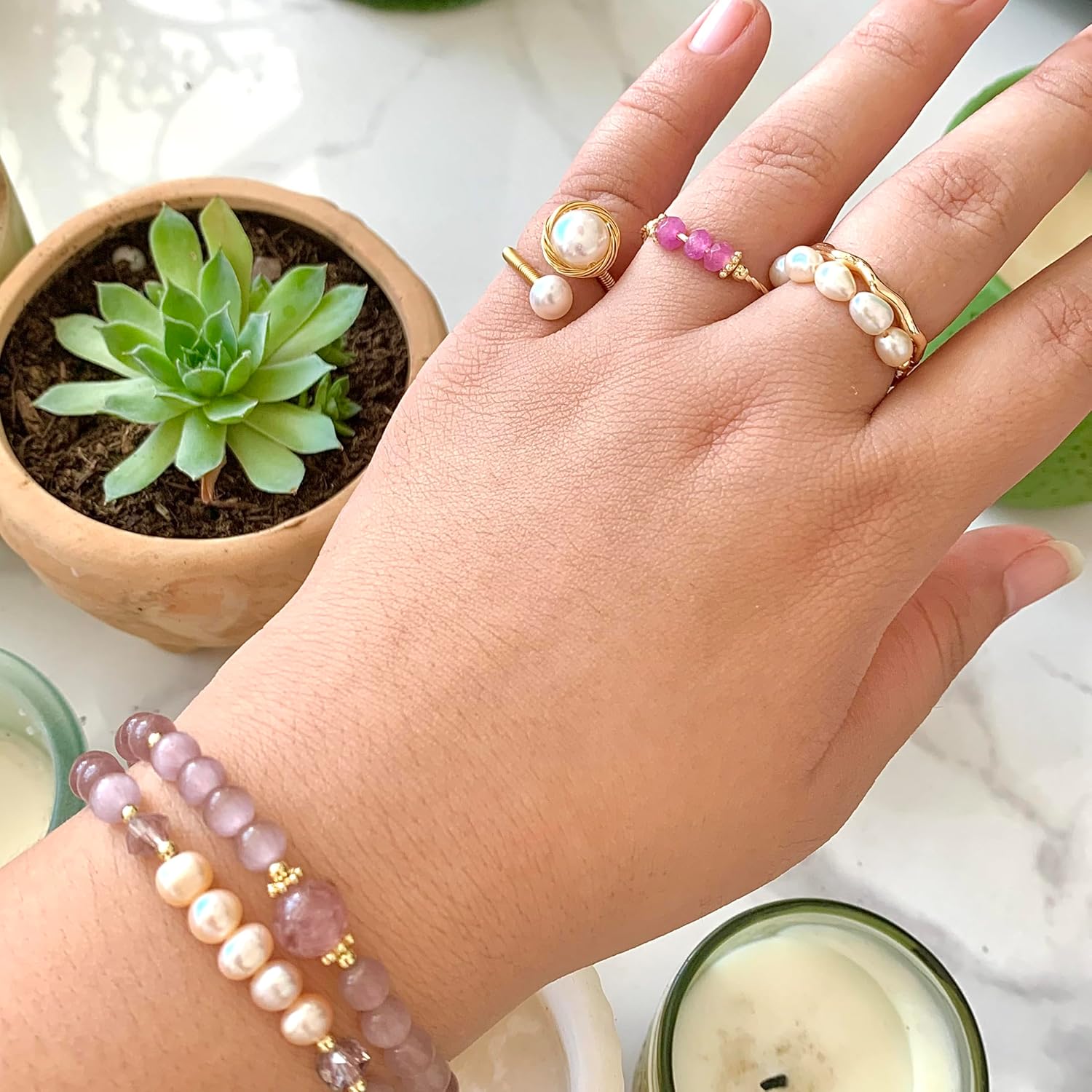 Handcrafted Natural Baroque Pearl Ring Winding Design Opening Adjustable 14k Gold Plated Material Beads - Image 5