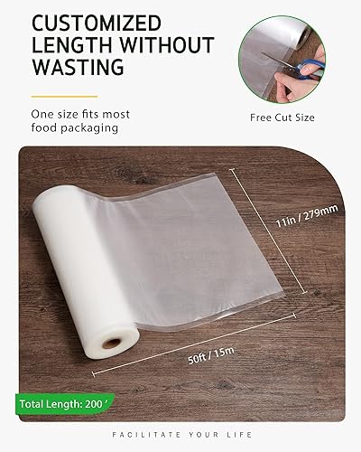 Miniatura 2 de Syntus Bolsas selladoras al vacío para alimentos, 4 rollos de bolsas de grado comercial de 11 pulgadas x 50 pies, bolsas para aspiradora de