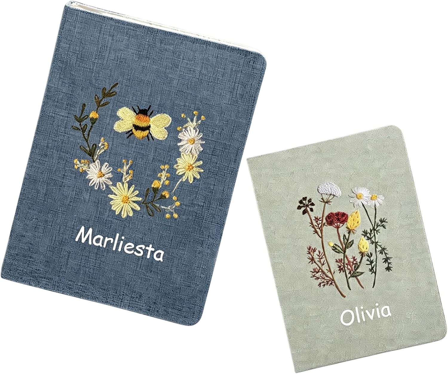Personalized Hand Embroidered Notebook, Custom Journal for Daily, Writing, Travel, Fabric Notebook with Floral Embroidery, 256 Ruled Blank Pages, Unique Gifts for Mom, Dad, Grandma, Lover, Family