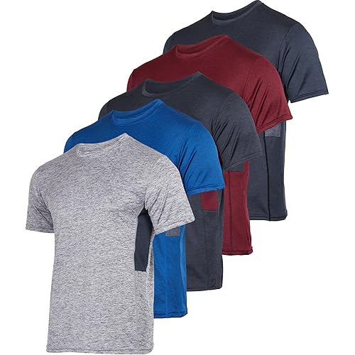 Real Essentials 5 Pack: Youth Dry-Fit Wicking Active Athletic Performance Short Sleeve T-Shirt Boys & Girls Shirts