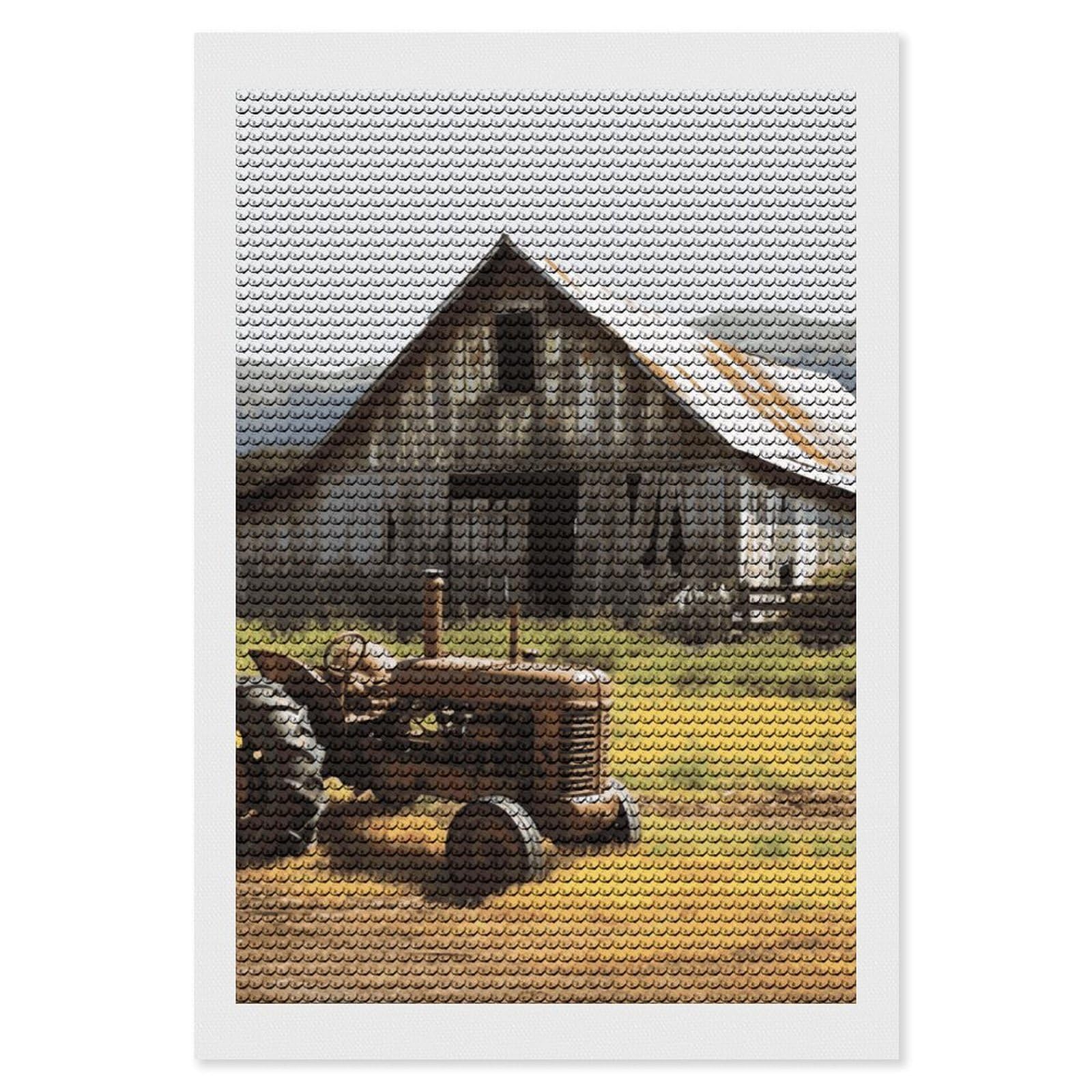 DWVTSLH Old Wooden Barn with Rusted Tractor Diamond Painting Kits for Adults, Personalized Diamond Photo Art Full Drill, DIY 5D Diamond Art Painting Kits for Beginners, Home Wall Decor 8"x12"