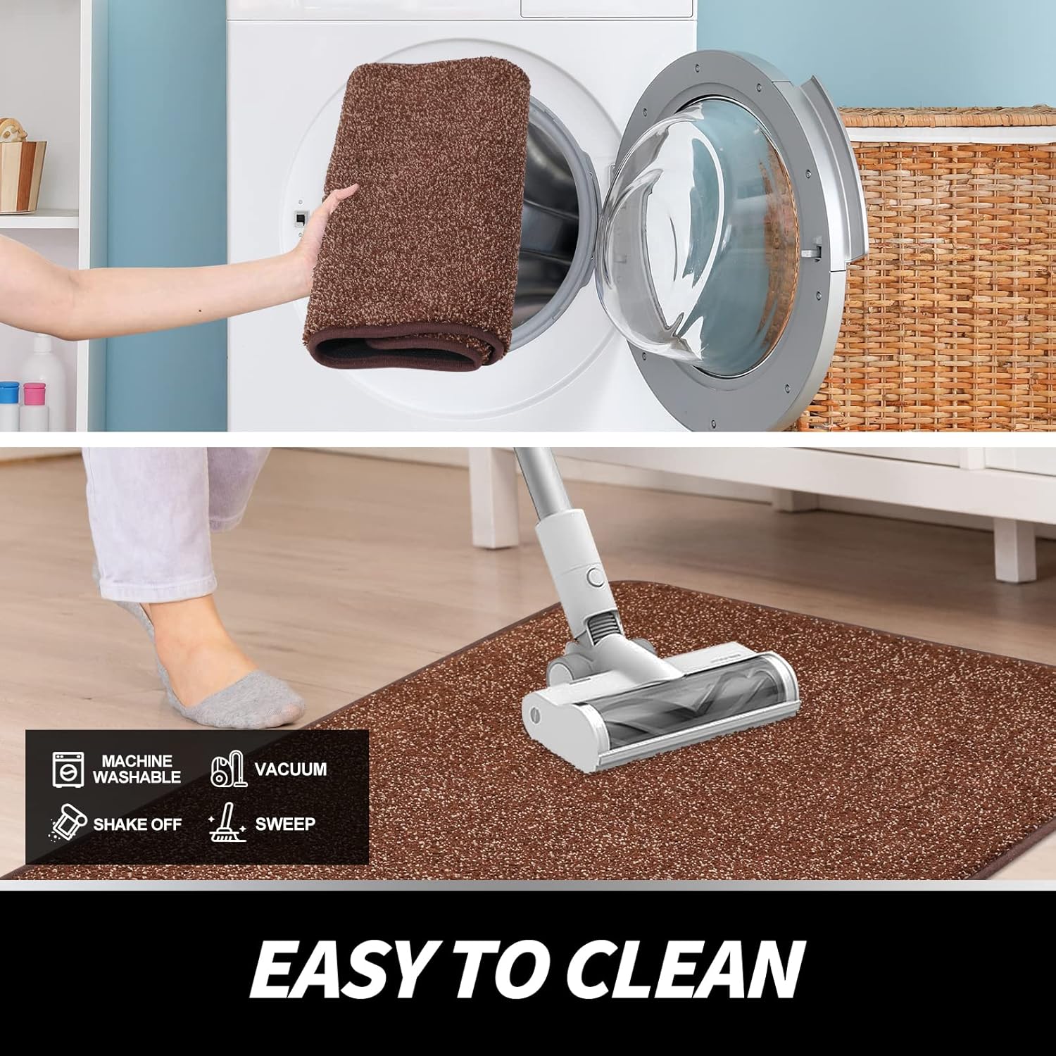 LINLA Indoor Doormat, Super Absorbs Mud Mat, Washable Non-Slip Rubber Clean Mat for Doorways Inside Dirt Trapper Mats Shoes Scraper, 24x35 Inches Camel Coffee