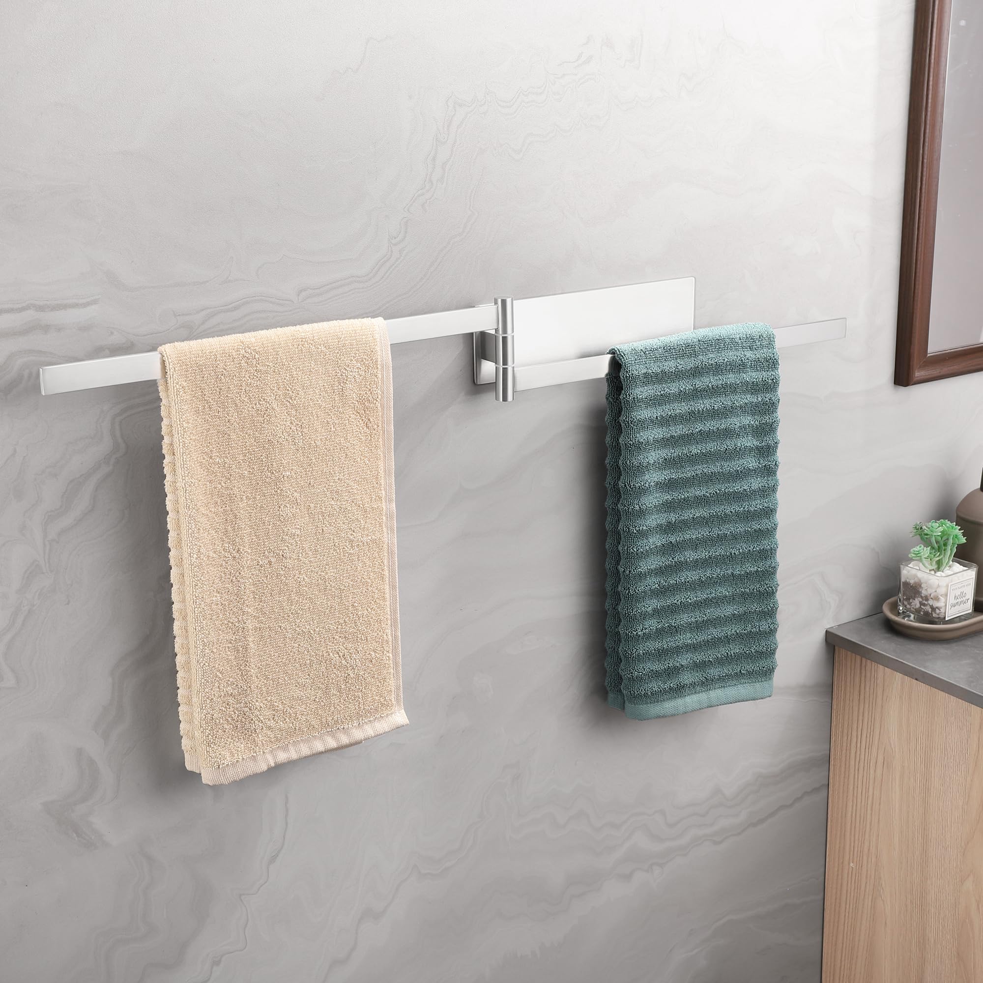 Portasciugamani Senza Foratura In Acciaio Inox 304 – Doppia Asta 39 Cm, Autoadesivo, Per Bagno E Cucina, Argento, Resistente E Antiruggine - 4