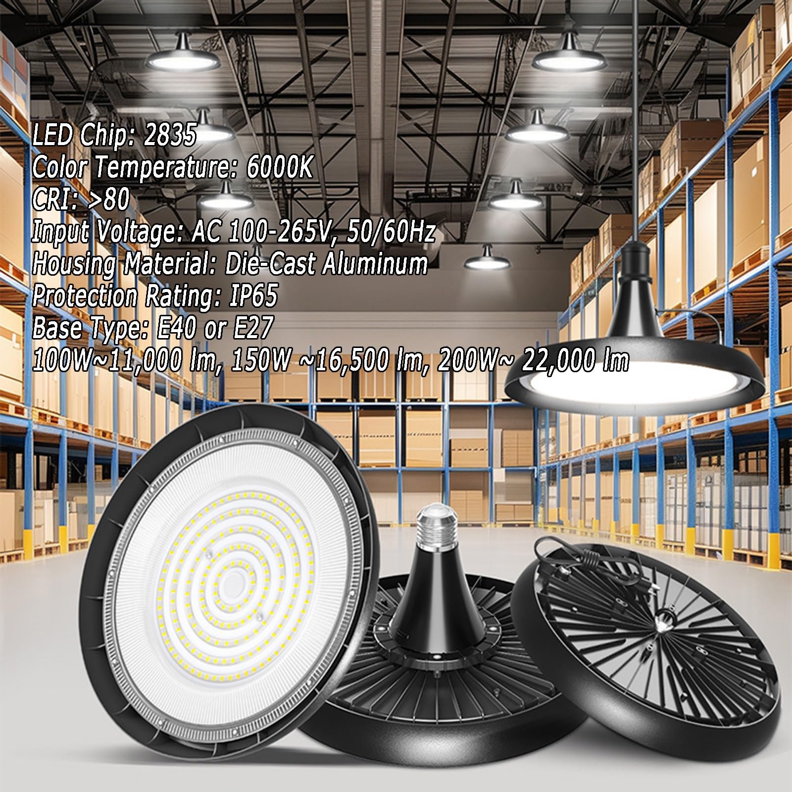 8 Pack LED High Bay Light E40 E27 100W 150W 200W UFO LED High Bay Light Bulb Plug — view 6