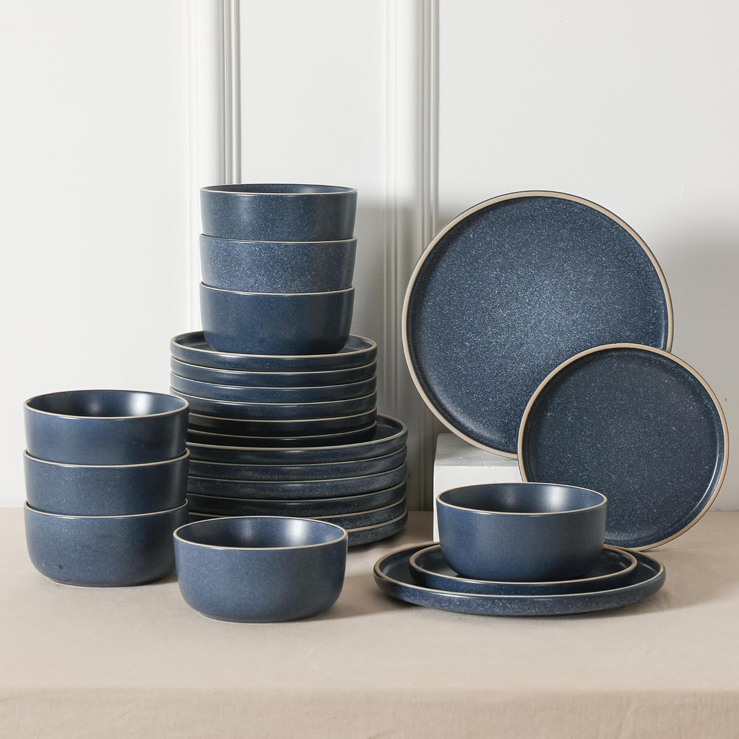 Earth & Clay Amber 12-Piece Dinnerware Set Stoneware, Dishwasher and Microwave Safe Plates and Bowls Set, Dish Set for 4, Blue