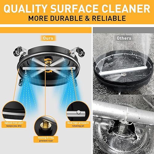 Miniatura 3 de EVEAGE Limpiador de superficies de 15.5 pulgadas y accesorio de lavadora a presión del tren de rodaje, limpiador de superficies de doble propósito