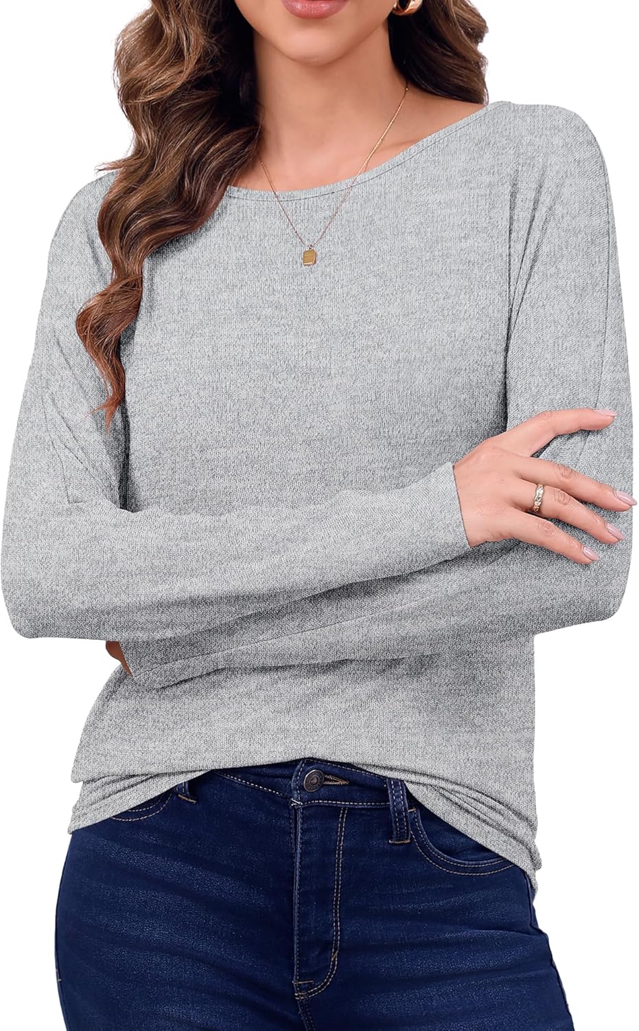 Womens Long Sleeve Shirts Fall Tops Casual Boat Neck Dolman Sleeve Basic Tee Shirts Fashion 2025 - Image 4