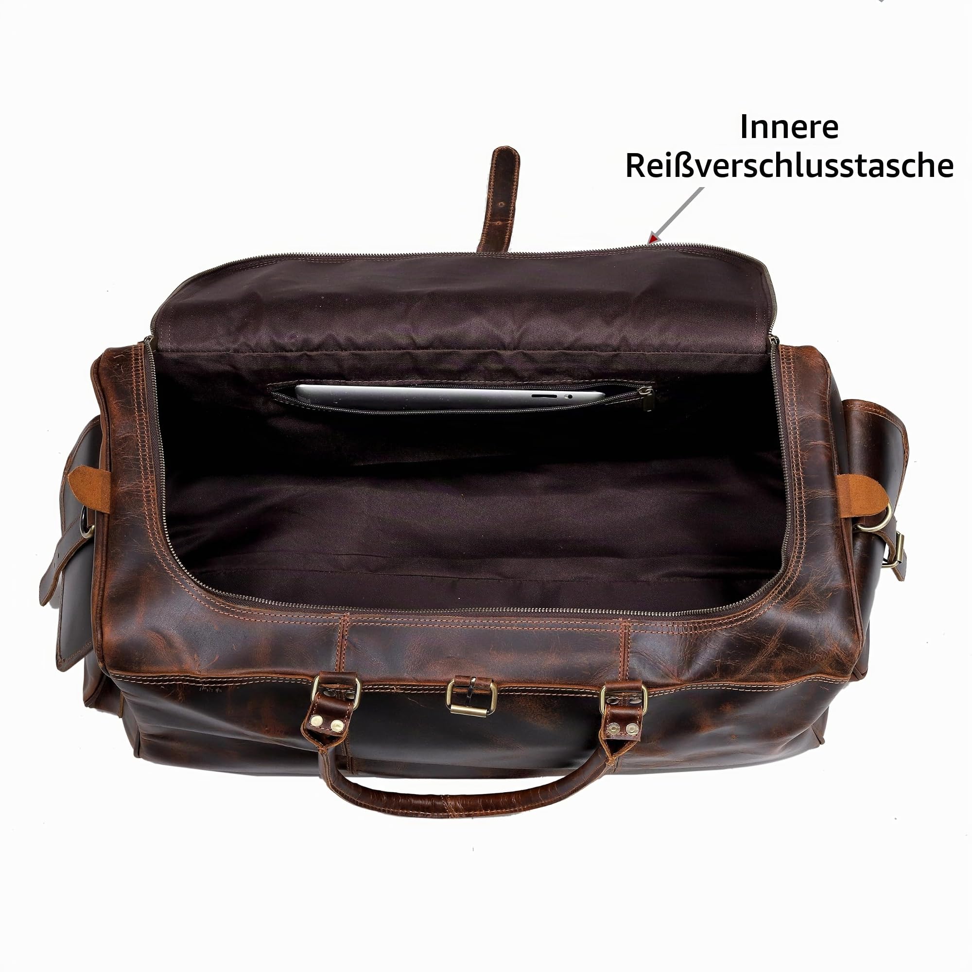 Premium Duffel Taschen für Männer Holdall Leder | Reisetasche | Wochenend-Duffle-Tasche | Dunkelbraun | Groß 24 x 12x 11 Zoll