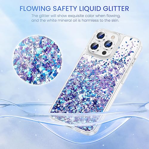 Miniatura 4 de Caka Funda para iPhone 15 Pro con purpurina y protector de pantalla y protector de cámara para mujeres y niñas, funda transparente para iPhone 15