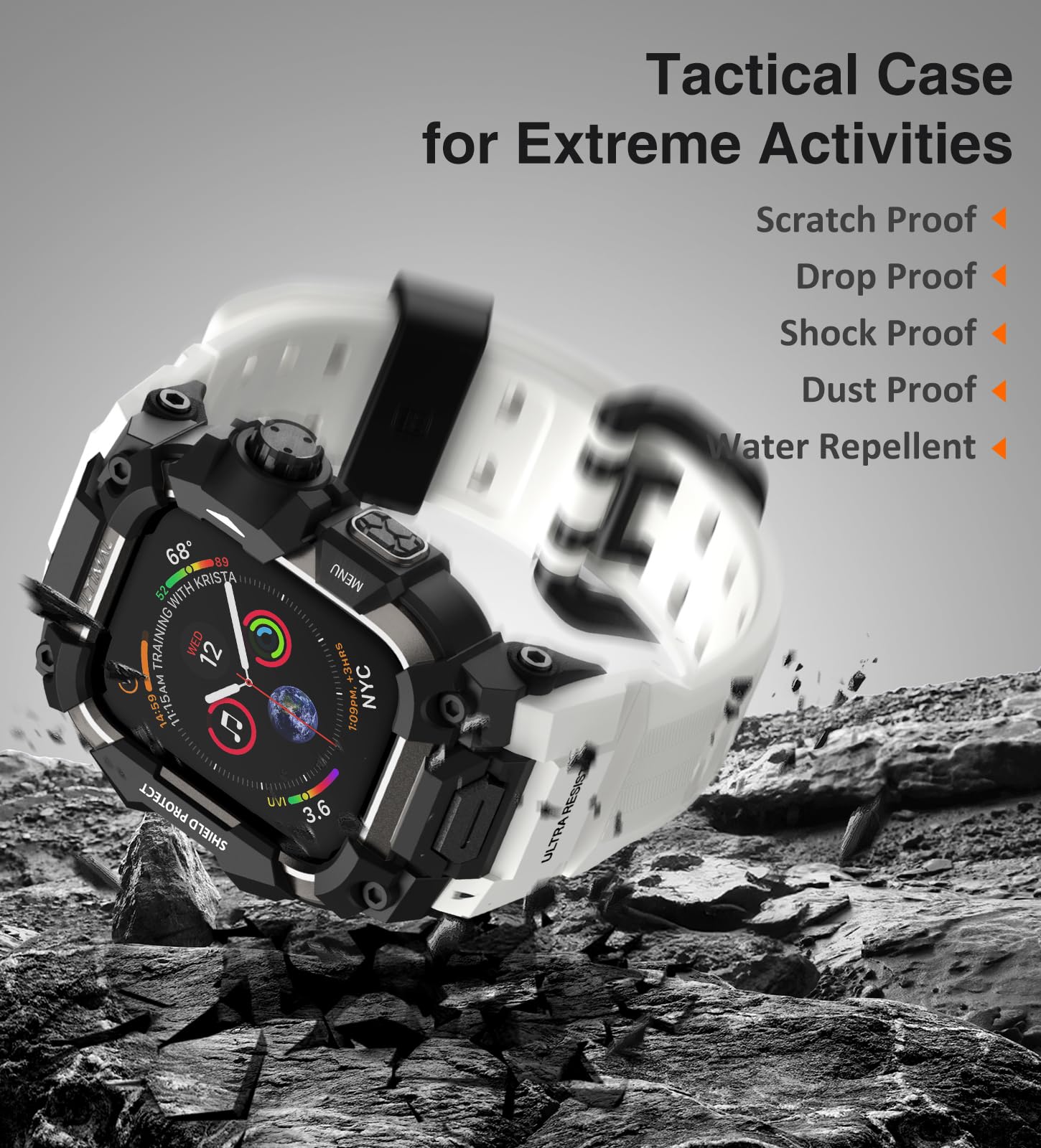 ULTIMAL Robuste Schutzhülle mit Band für Apple Watch 49 mm, kompatibel mit Apple Watch Ultra 3/2/1, stoßfest, Militärqualität, für iWatch, taktisches Band für Herren