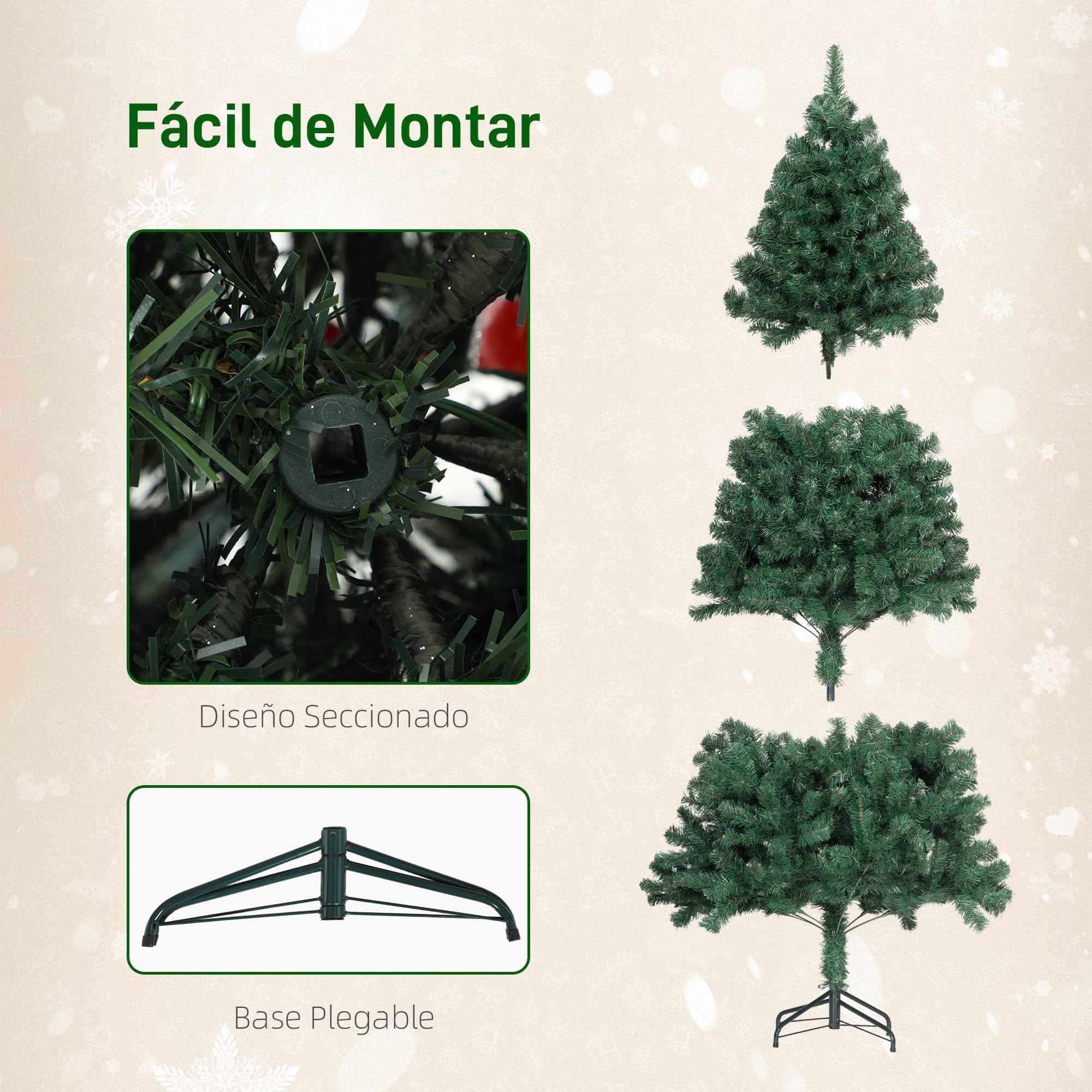 HOMCOM Árbol de Navidad Ø100x180 cm con Adornos y Estrella, 200 Luces LED, Árbol de Navidad Decorado con 8 Modos de Iluminación, 650 Ramas, Soporte de Acero, Decoración para Hogar, Fiesta, Interior