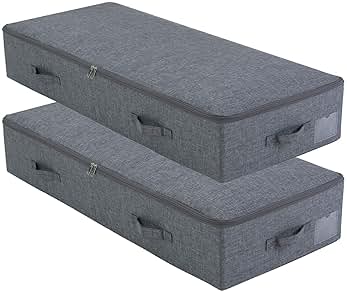 Pack of 2, 100cm Extra-Long Underbed Storage Boxes with Zip Lid – for Blankets, Clothes, Shoes | Washable, Foldable & Sturdy Honeycomb PP Board | Fits Queen/King Bed, Dorm, Closet (Black Gray)