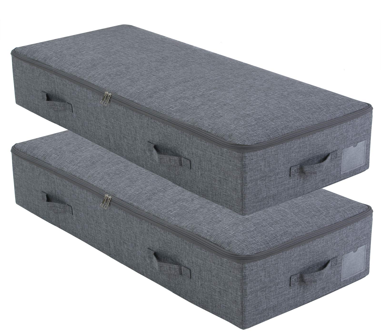 Amonsen Juego de 2 cajas de almacenamiento rígidas para edredón, tamaño Queen/King, paneles de plástico en el interior, estables y indeformables, color negro y gris