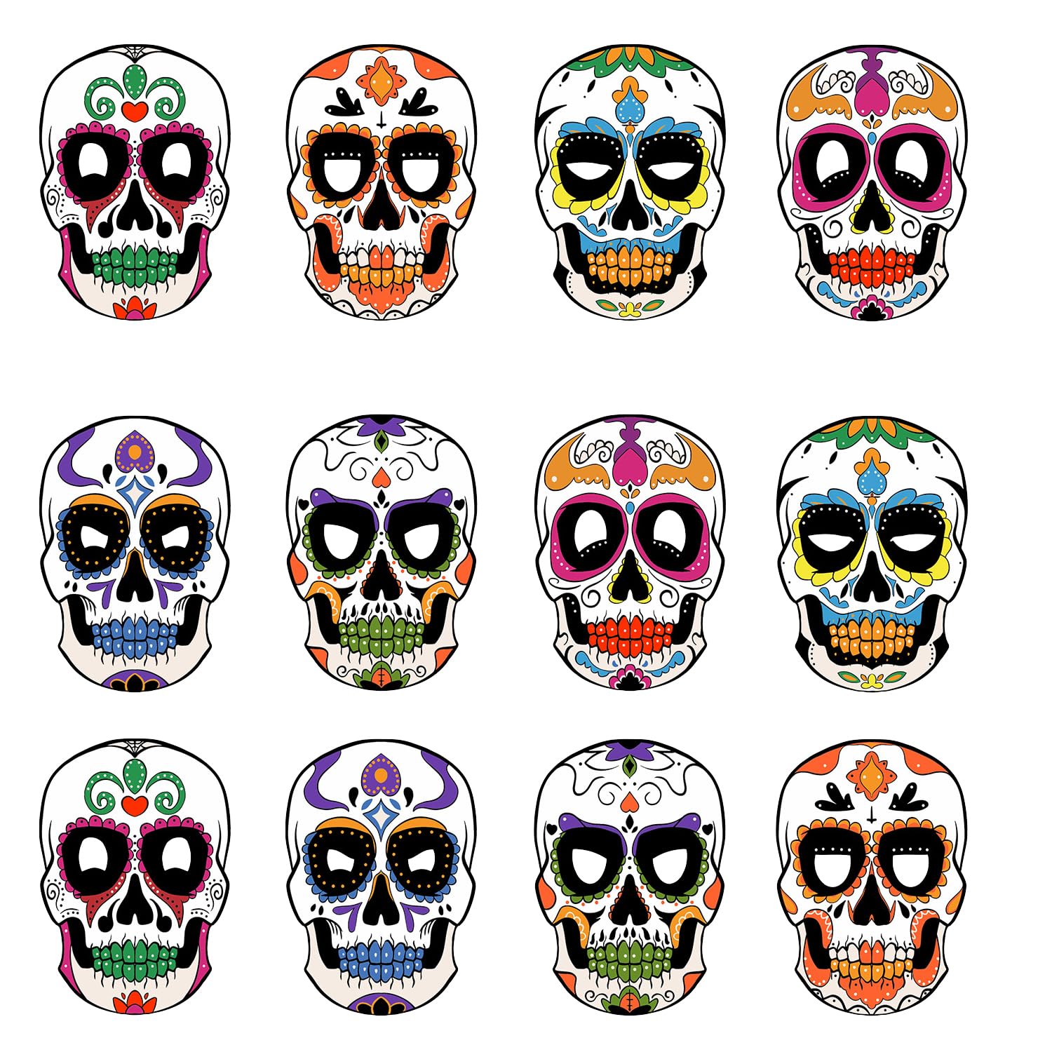 Day of The Dead Decorations 12 Pcs Dia DE Los Muertos Paper Mask for Dia De Los Muertos Day of the Dead Halloween Party Decoration (Black)