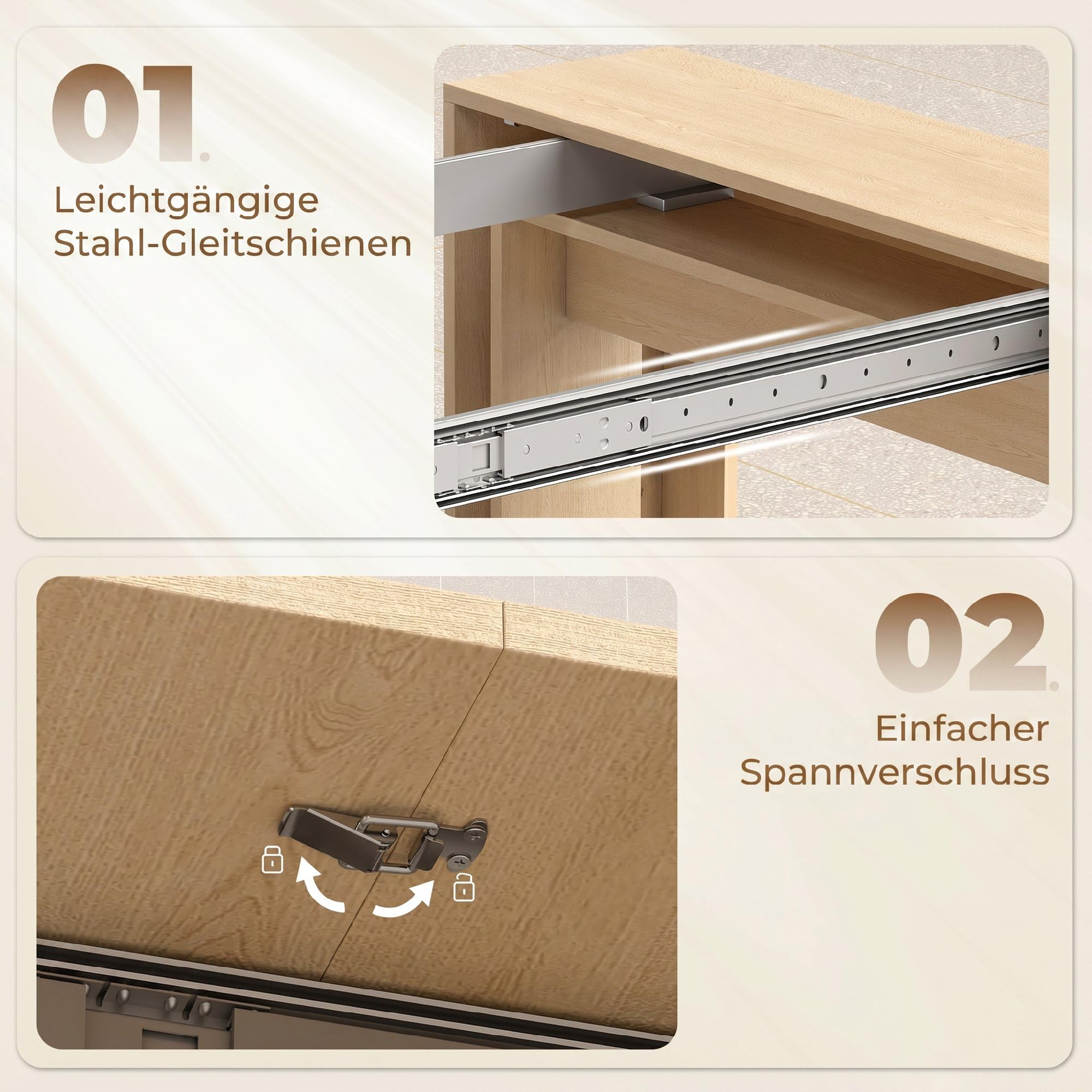 HOMCOM Esstisch Ausziehbar für 10 Personen 48/96/144/192/240x90cm Hellbraun