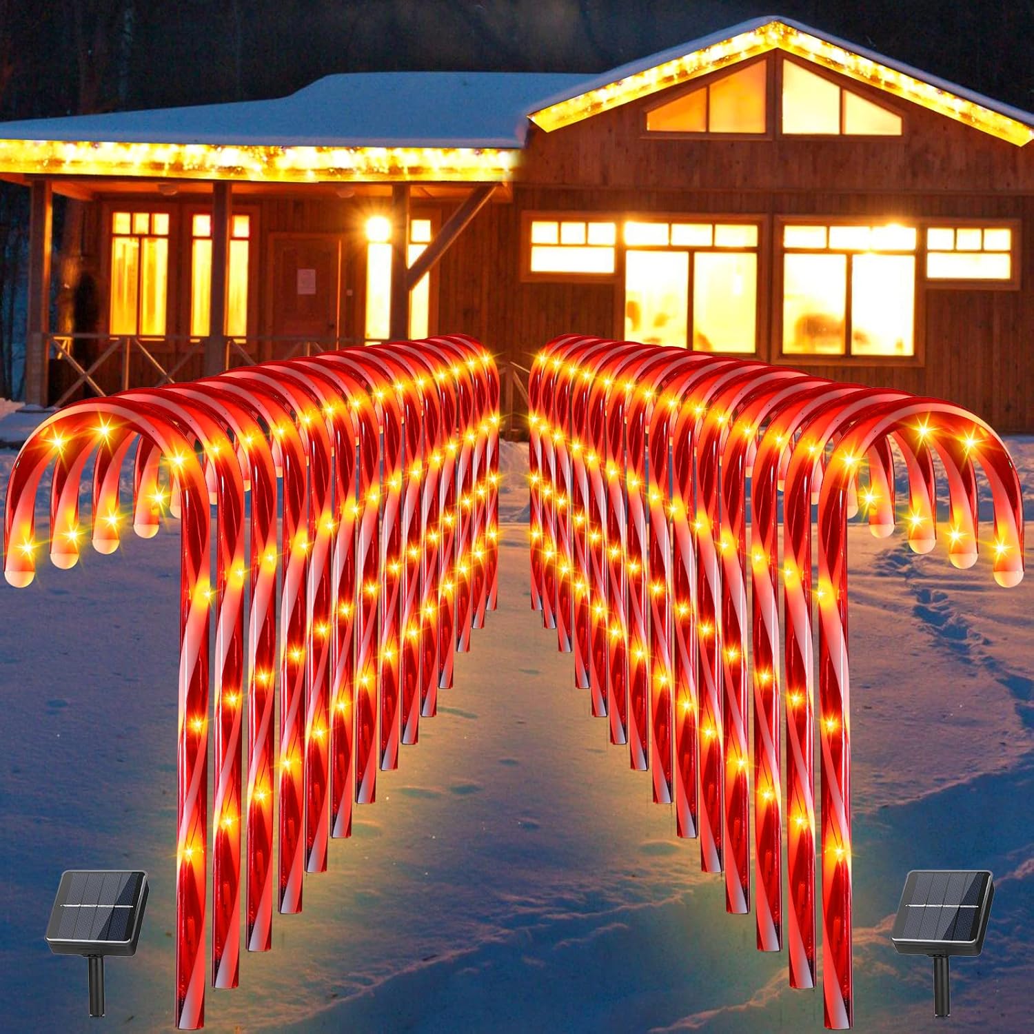 2 Set 24 Pcs Christmas Solar Candy Cane Lights 18.6" LED