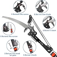 Vista 3 de Cortadora de árboles telescópica de 5 a 13 pies, sierra de poste y podadora para recortar, sierra de podar extensible, cortadora de ramas de mango