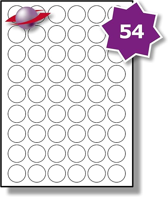 54 Per Page/Sheet, 5 Sheets (270 Round Sticky Labels), Label Planet® White Blank Plain Matt Self-Adhesive A4 Circular Circle Permanent All Use Stickers, UK LP54/29R 29MM Diameter Circles