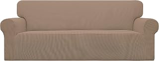 Stretch Sofa Slipcover 1-Piece Sofa Cover Furniture Protector Couch Soft with Elastic Bottom for Kids, Polyester Spandex Jacquard Fabric Small Checks (Sofa, Camel)
