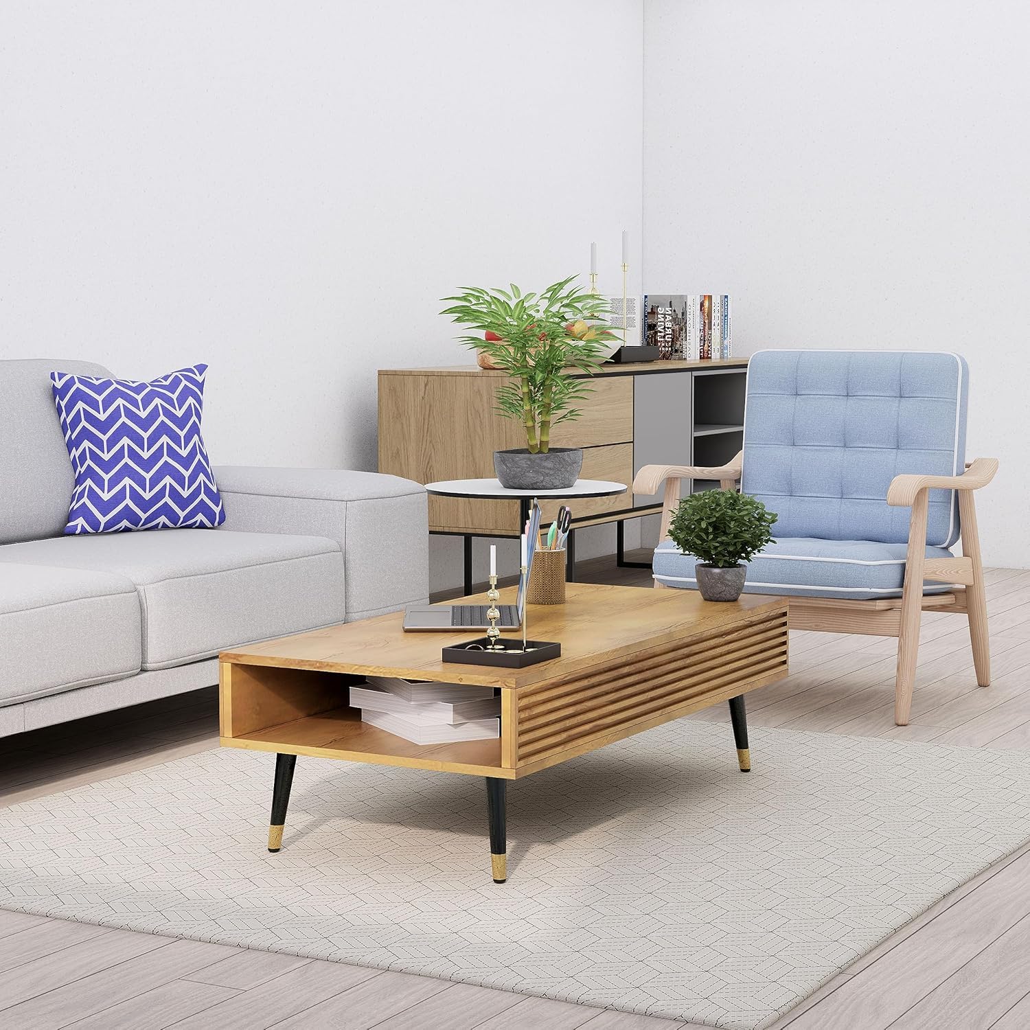 Bniture Wooden Coffee Table, Tea Table, Centre Table, European Quality Engineered Wood | Ideal for Home, Lounge Decor with Metal Legs (Top Size 3 x 1.5 Feet) (Giant Wood) (B0DGCP7BLP) Amazon Price History, Amazon Price Tracker