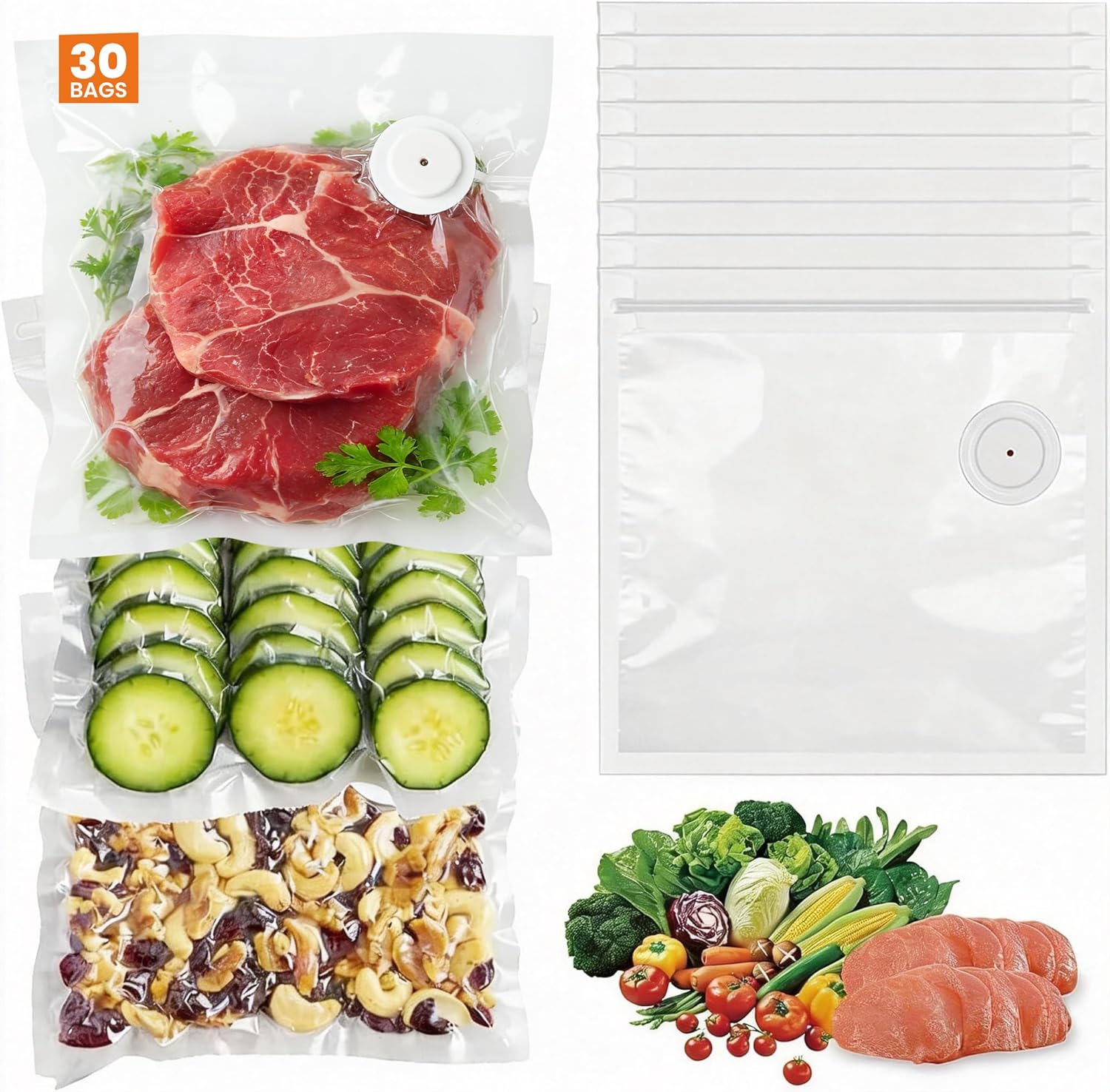 Compact Vacuum Sealer for Food, Rechargeable Handheld Vacuum Sealer Machine with 30 Reusable Vacuum Sealer Bags, Seal Meal Saver, Powerful Handheld Food Sealer Organizing (21 * 22cm-30 Bags)