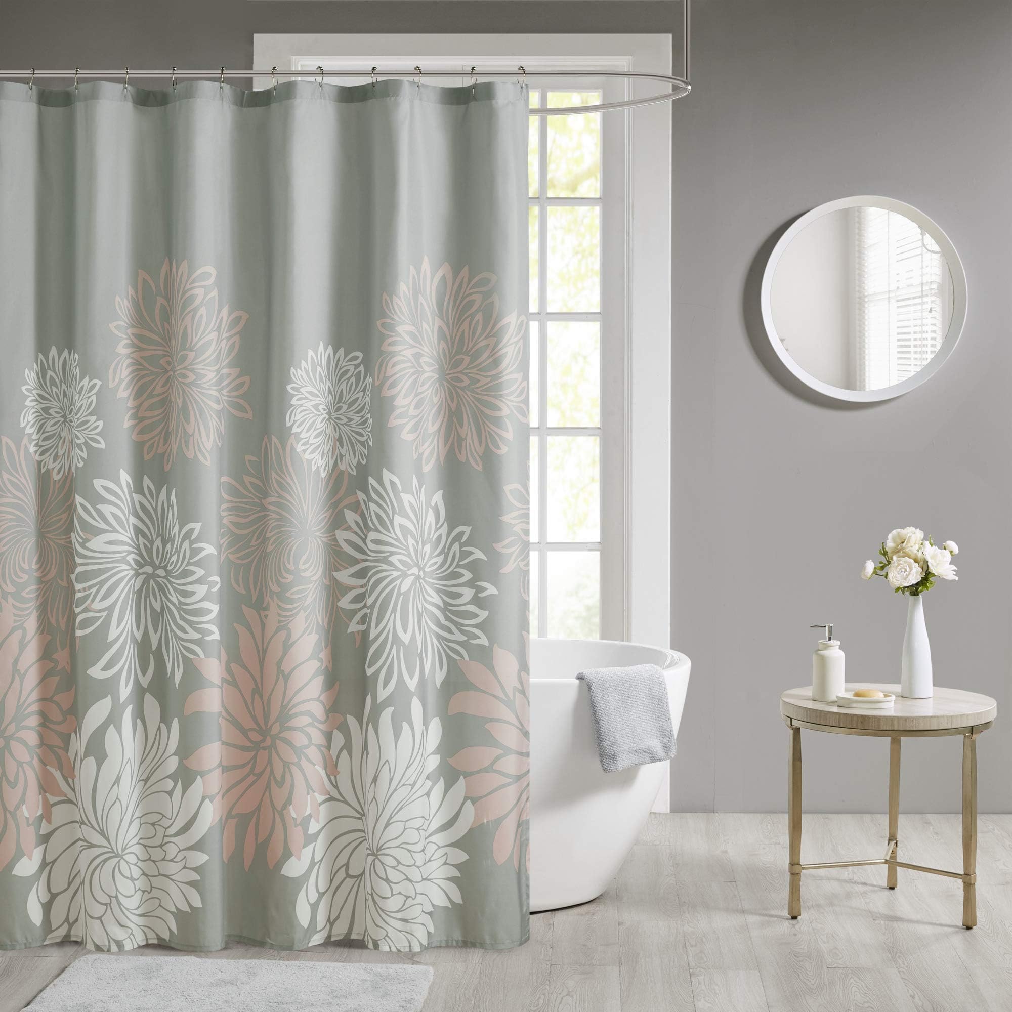 Madison Park EssentialsMaible Fabric Shower Curtain Floral Design Modern Home Bathroom Decor, Bathtub Privacy Screen, 72" x 72", Blush (MPE70-864)