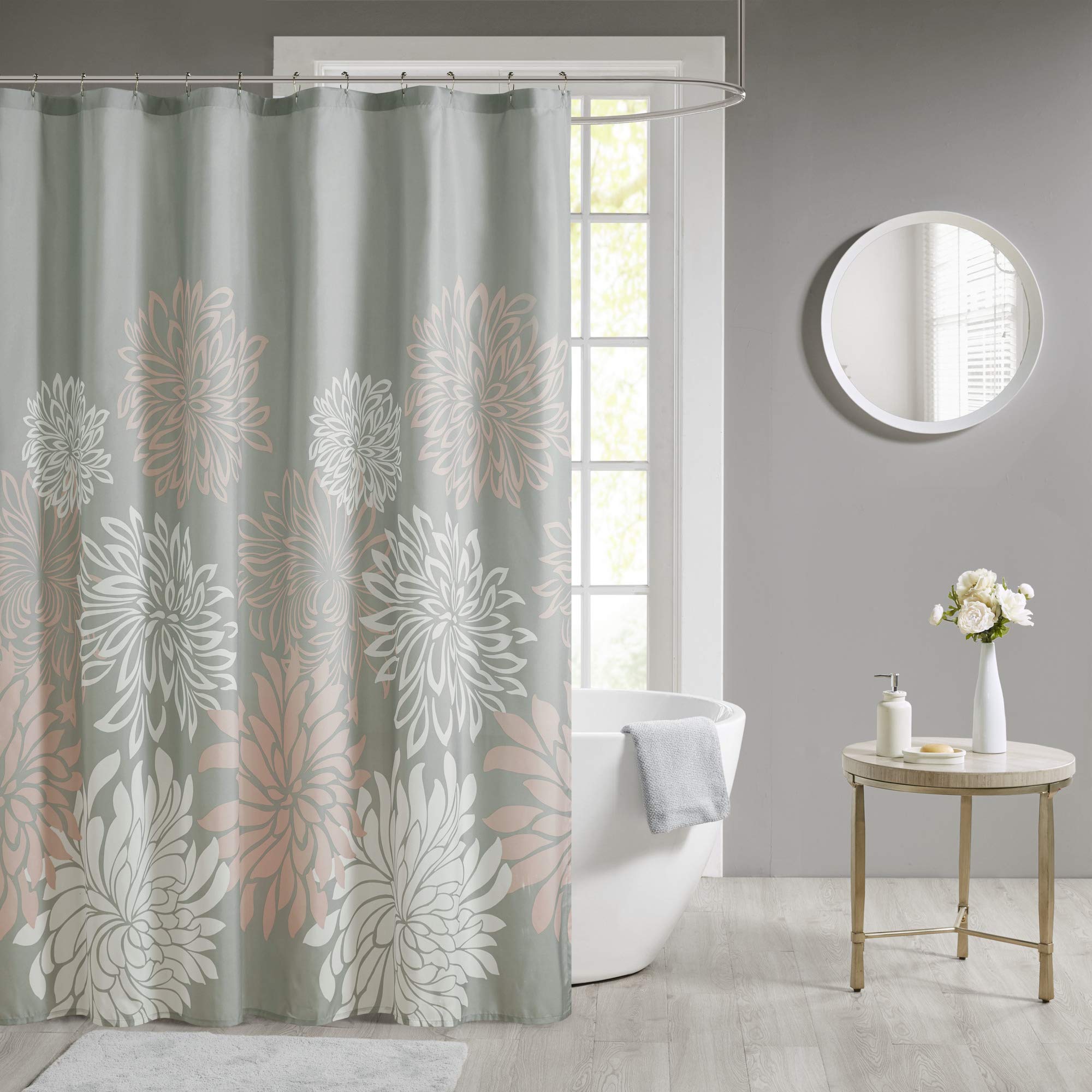 Madison Park EssentialsMaible Fabric Shower Curtain Floral Design Modern Home Bathroom Decor, Bathtub Privacy Screen, 72" x 72", Blush (MPE70-864)