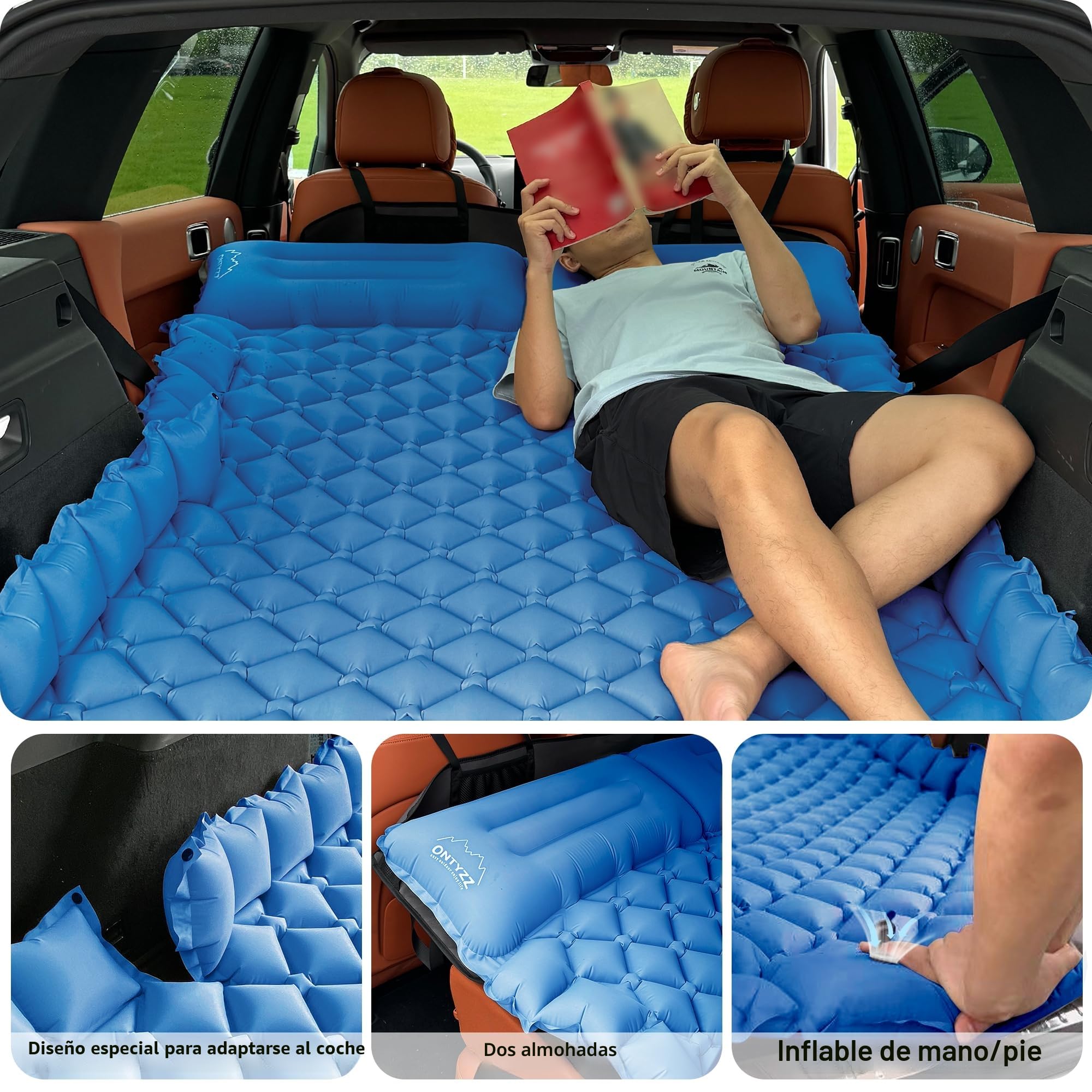Cama Coche Hinchable Colchón Coche SUV Colchón Aire 2 Personas Cama Aire para Viajar Colchoneta Camping Autoinflable Esterilla para Dormir con Bomba de Pie y Cojín Cama Hinchable 183*13*7CM