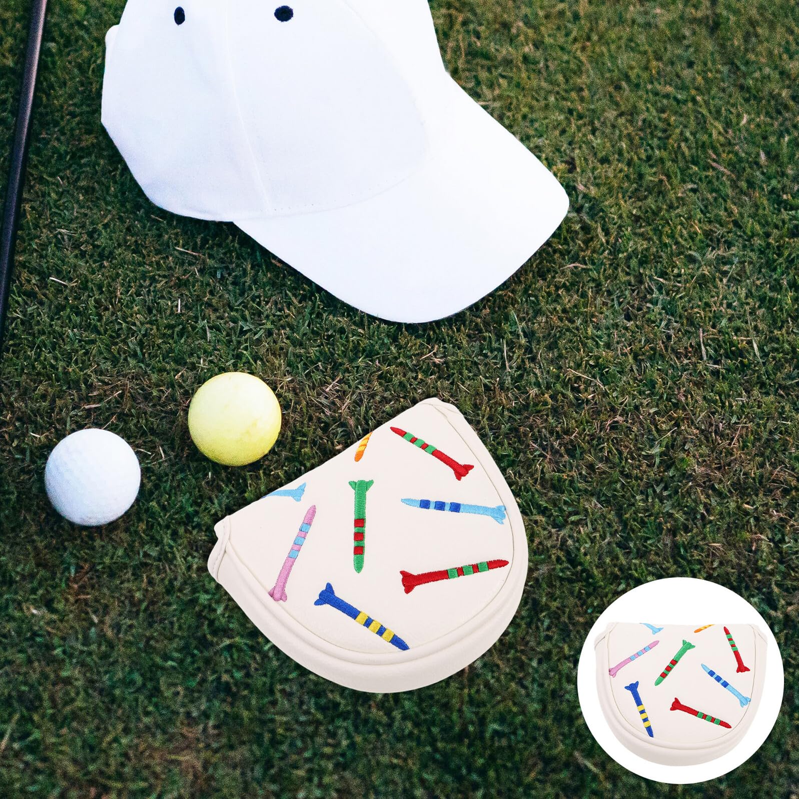 MAGICLULU Copri Putter da Golf Colore Bianco in Pu con Rivestimento Interno in e Design Ricamato, Protezione per di da Golf, Golfistico