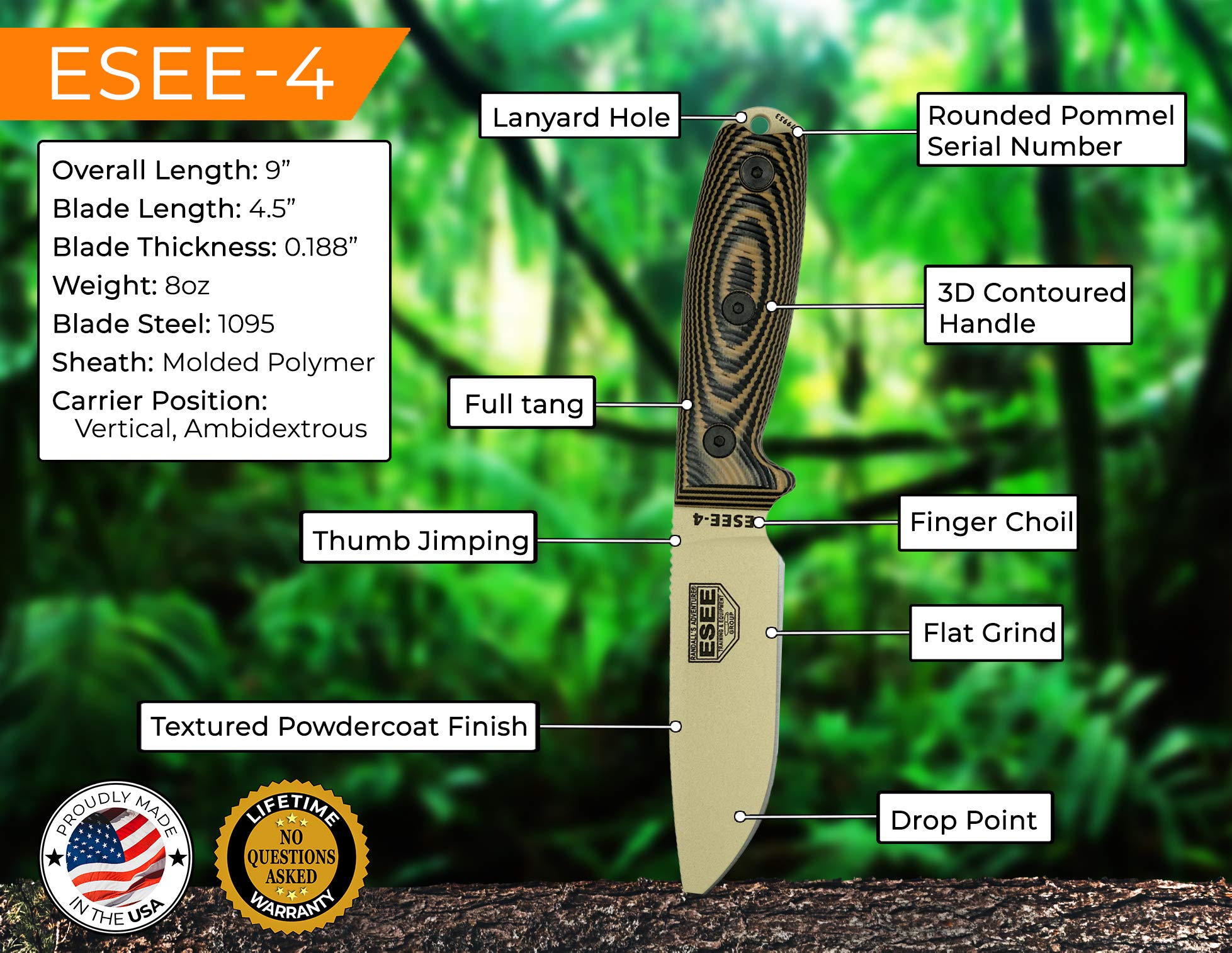 Amazon | ESEE-4 1095 カーボンスチール ブラックシース (デザートタン 