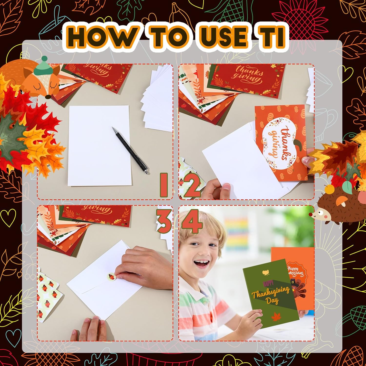 Jetec 240 Pcs Thanksgiving Greeting Cards with Envelopes Bulk Fall Greeting Cards Vintage Turkey Pumpkins Greeting Cards Thank You Cards for Fall Autumn Holiday, Harvest Wedding Dinner
