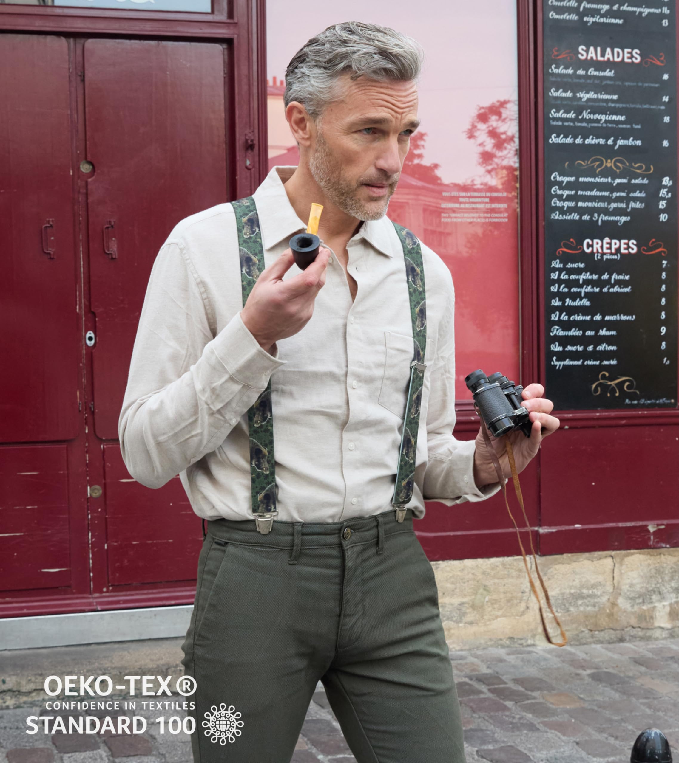 Pierrot Bretelle Uomo Larghe Vintage - Clip molto forti Regolabili Fino A 130cm - Bretelle Uomo Eleganti Artigianali Garantite A Vita