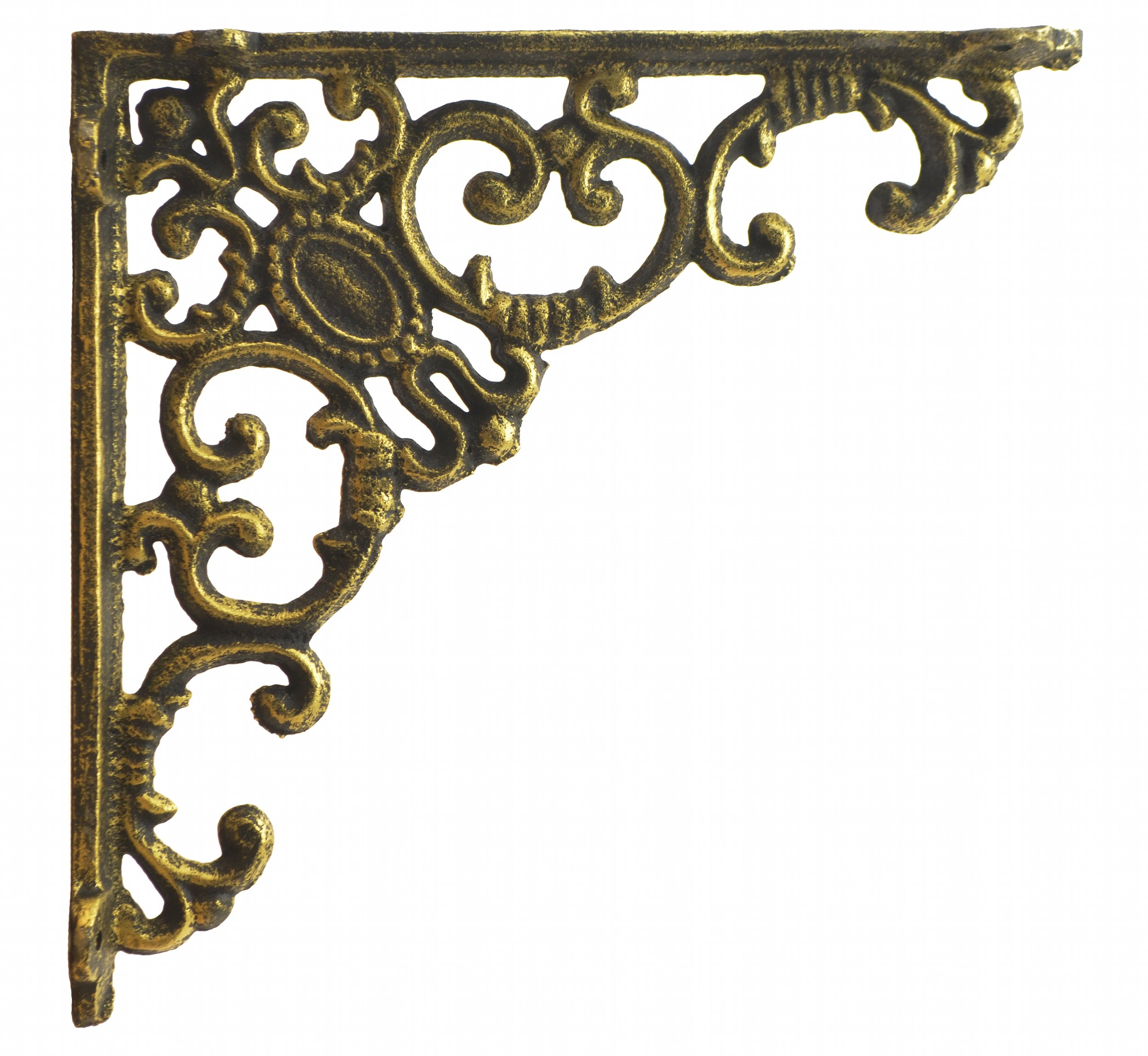 Import Wholesales Shelf Bracket Ornate Curls Decorative Gold Cast Iron Wall Brace 7.75" Deep