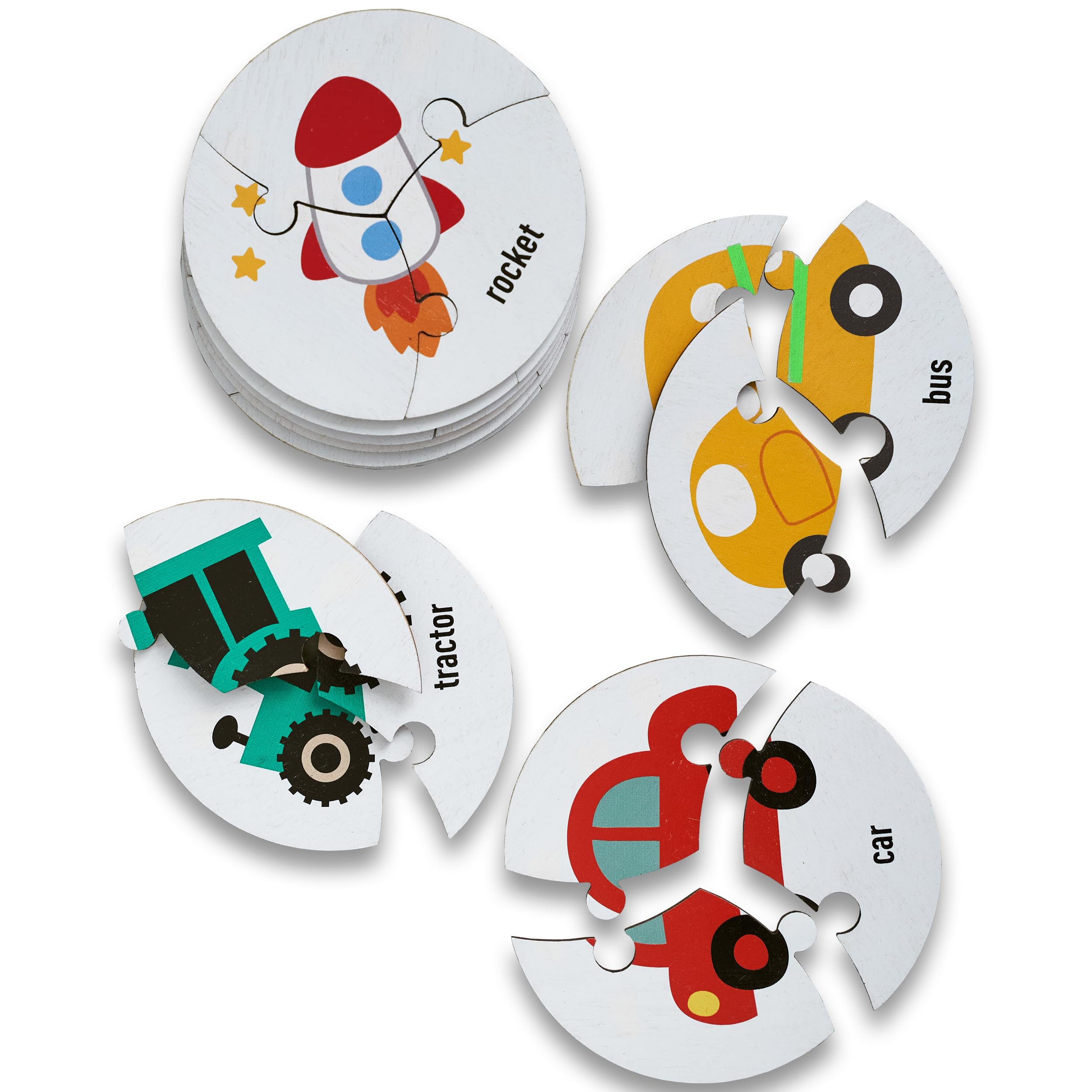 Wooden Circle Puzzles 3 in 1 Transport Theme, Early Learning for Toddlers 1-4 years