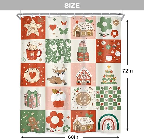 Miniatura 5 de Cortina de ducha retro de Navidad de 60 pulgadas de ancho x 72 pulgadas de alto, juego de cortina de baño impermeable para niños y niñas, accesorios