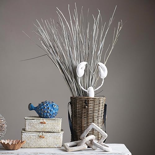 Miniatura 4 de Creative Co-Op Cajas de pastos marinos tejidas a mano con tapas y cierre de palanca, blanqueadas, juego de 2