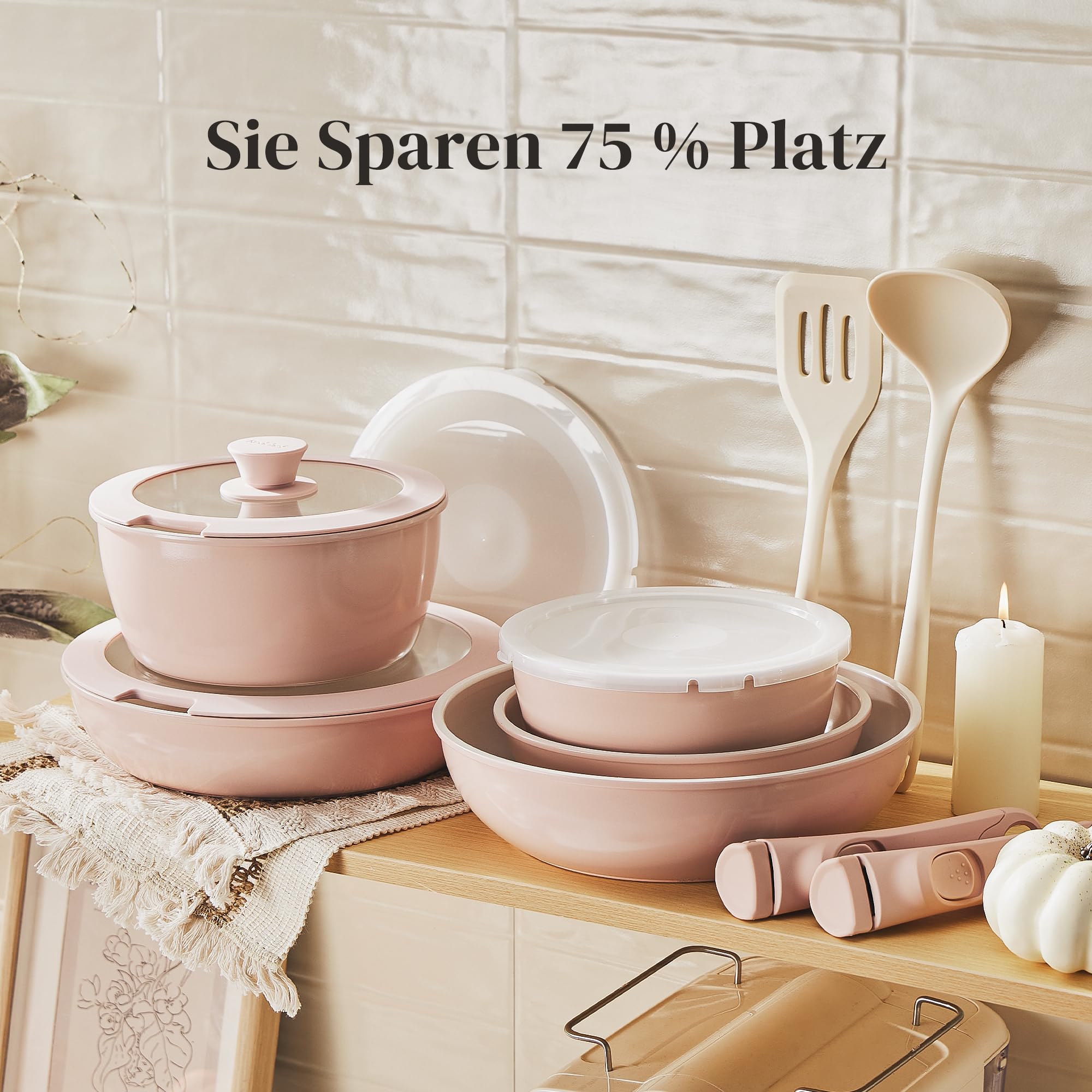 Redchef Set di pentole da 16 pezzi, antiaderente in ceramica, con manico rimovibile, padella da 20/26 cm, padella da 26 cm, pentola da 18/20 cm, impilabile per tutti i piani cottura, adatto al forno