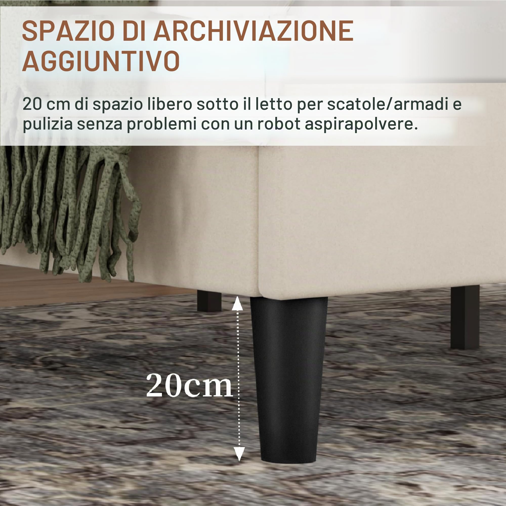 VECELO Letto matrimoniale imbottito 140 x 190 cm, telaio letto con testiera del letto, supporto a doghe in legno solido, tessuto in velluto di alta gamma, facile da montare, beige