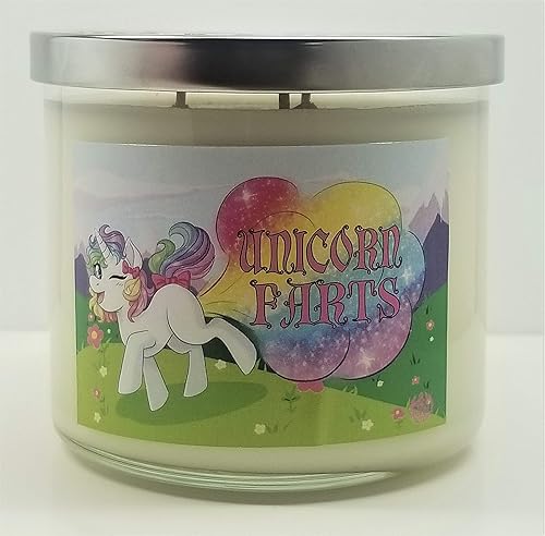 Vela perfumada Unicorn Farts - Vela de cera de soja (3 mechas grandes, bucles de frutas)