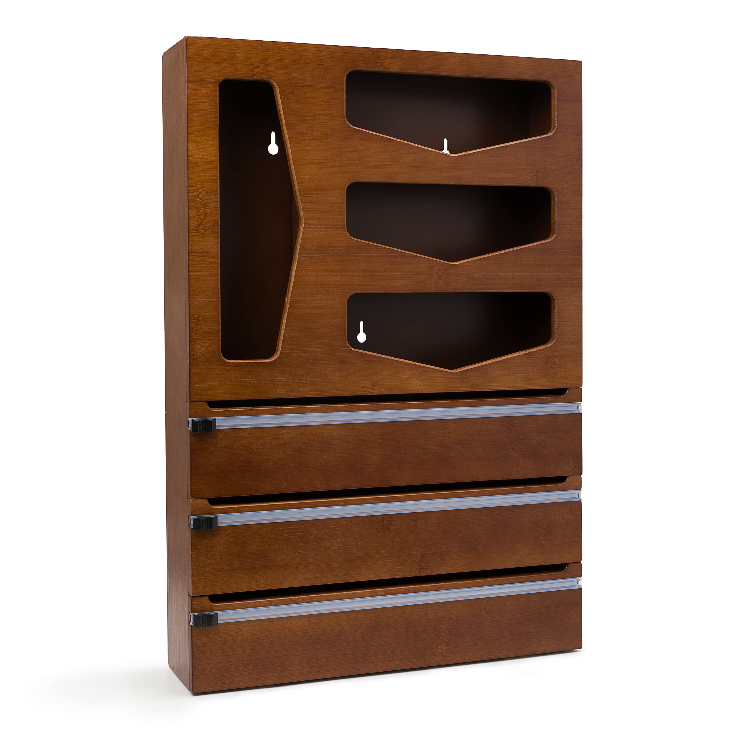 Carient 7 in 1 Storage Bag Organizer with Wrap Dispensers, Wall Mountable Sandwich Bag Organizer, Bag Storage Organizer, Food Storage Bag Organizer (Brown)