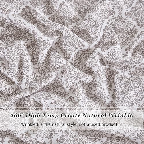 Miniatura 3 de HIG Juego de sábanas de 4 piezas con estampado de damasco de microfibra prelavada con bolsillo profundo de 14 pulgadas, juego de sábanas florales