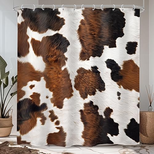 Miniatura 23 de LIGHTINHOME Cortina de ducha con estampado de leopardo, 72 pulgadas de ancho x 72 pulgadas de alto, diseño retro rojo de cerezo, negro y marrón,