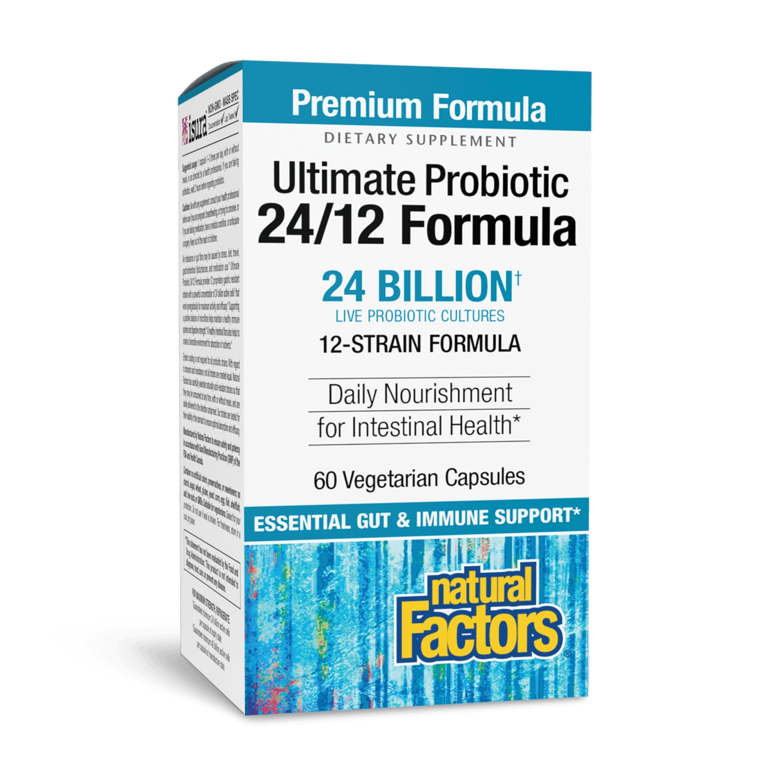 Natural Factors Ultimate Probiotic 24/12 Formula - Digestive Health Support Supplement with Probiotics - Immunity & Gut Health Support Supplement - 60 Vegetarian Capsules (60 Servings)