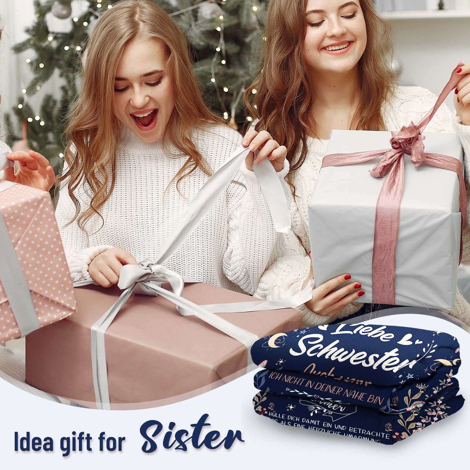 Geschenke für Schwester, Schwester Geschenk, Schwester, Schwester, Geburtstagsgeschenke, Kuscheldecken Geschenke, Schwester Decke 152cm x 127cm(Marineblau)