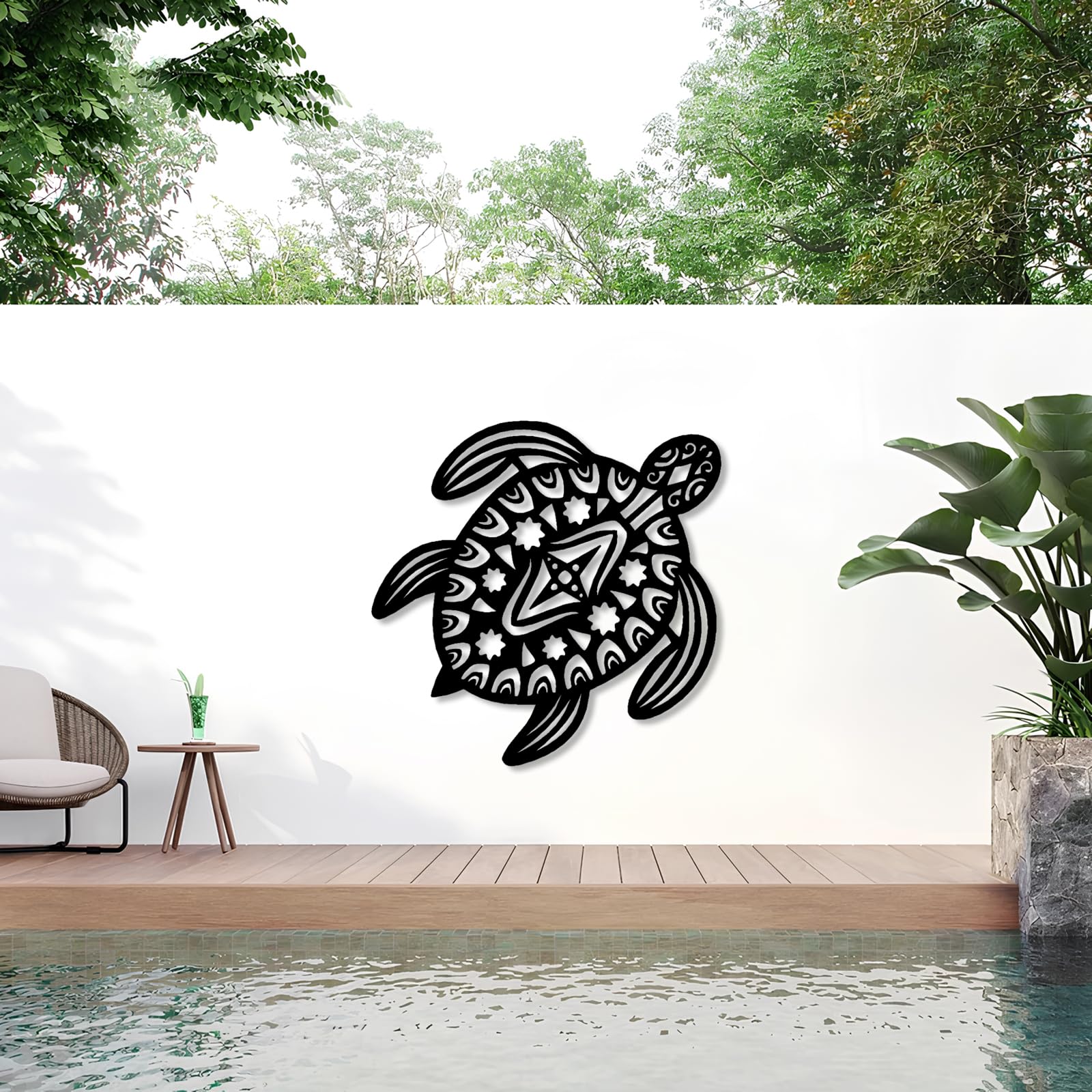 Współczesna abstrakcyjna metalowa dekoracja ścienna żółw morski, sztuka, życie, tematyczny nowoczesny design ocean sztuka zewnętrzna (60 x 60 cm, złoty)