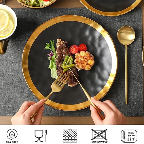 Miniatura 10 de vicrays Juego de 6 platos llanos de cerámica, 10.5 pulgadas, redondos, microondas, horno, aptos para lavavajillas, porcelana acanalada adecuada