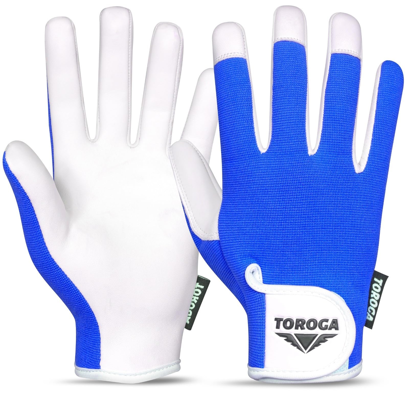 TOROGA Work Gloves Multipurpose Gardening Gloves, Safety Working Gloves with High Grip, Heavy Duty Working Gloves For Men And Women Made to Fit on Hands. (Blue, M)