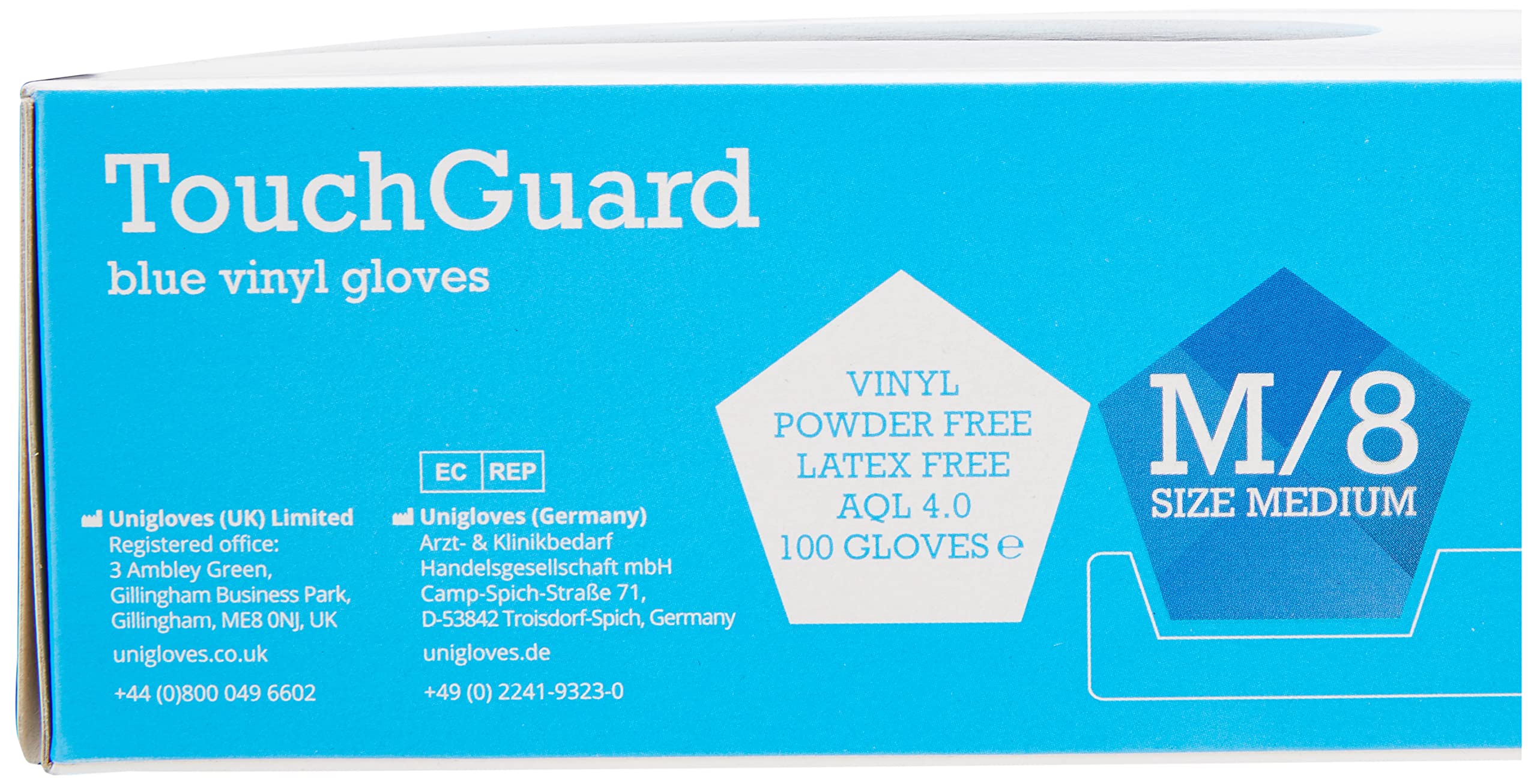 TouchGuard Gants jetables en vinyle bleu, non-poudré, boîte de 10*100, taille M